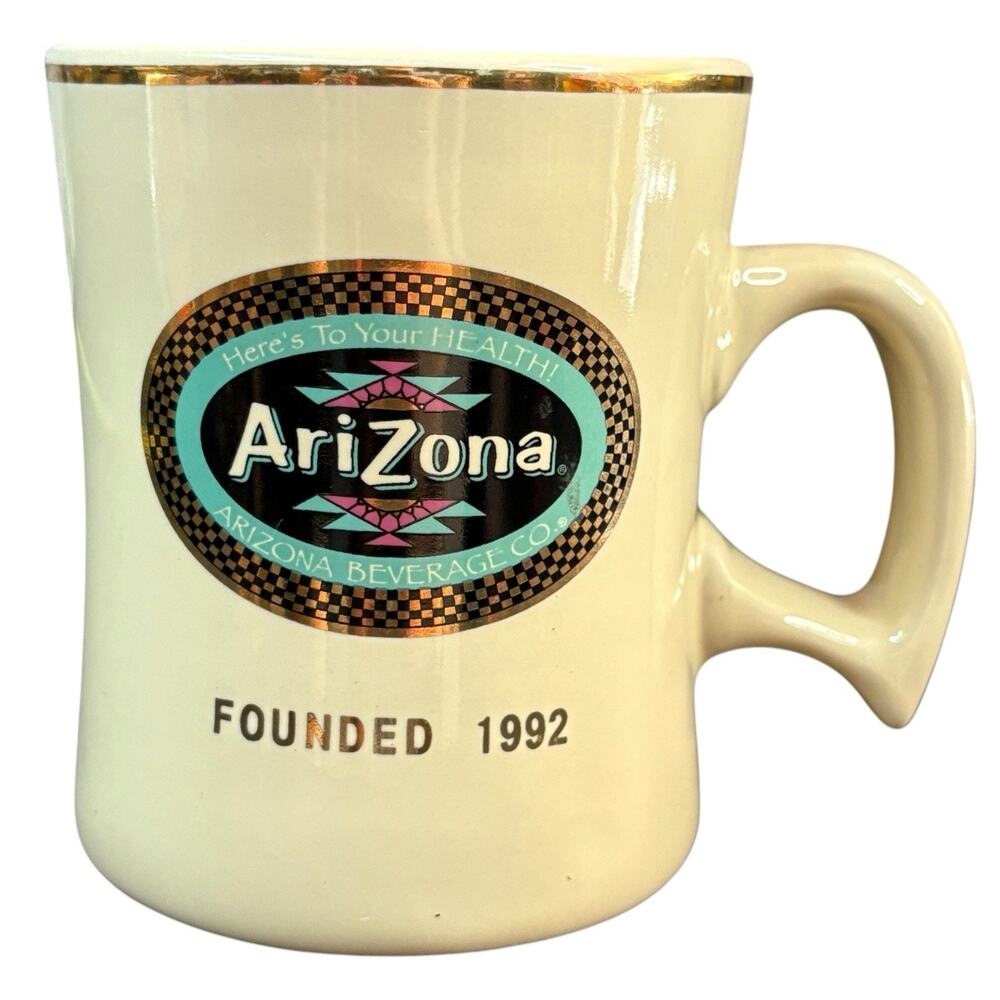 Vintage Arizona Iced Tea Creme Gold Coffee Mug Ceramic Kitchen Advertisement 90s